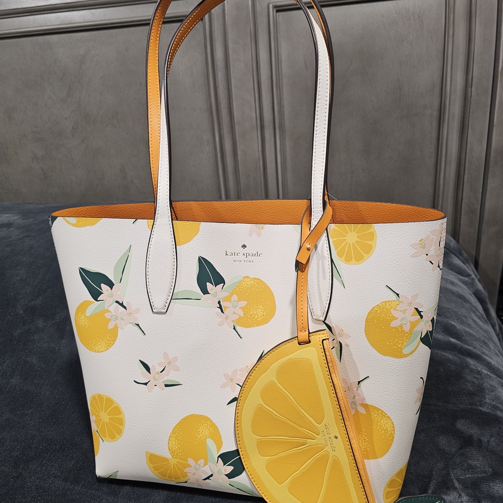 kate spade New York White & Yellow Lemon Print Tote
